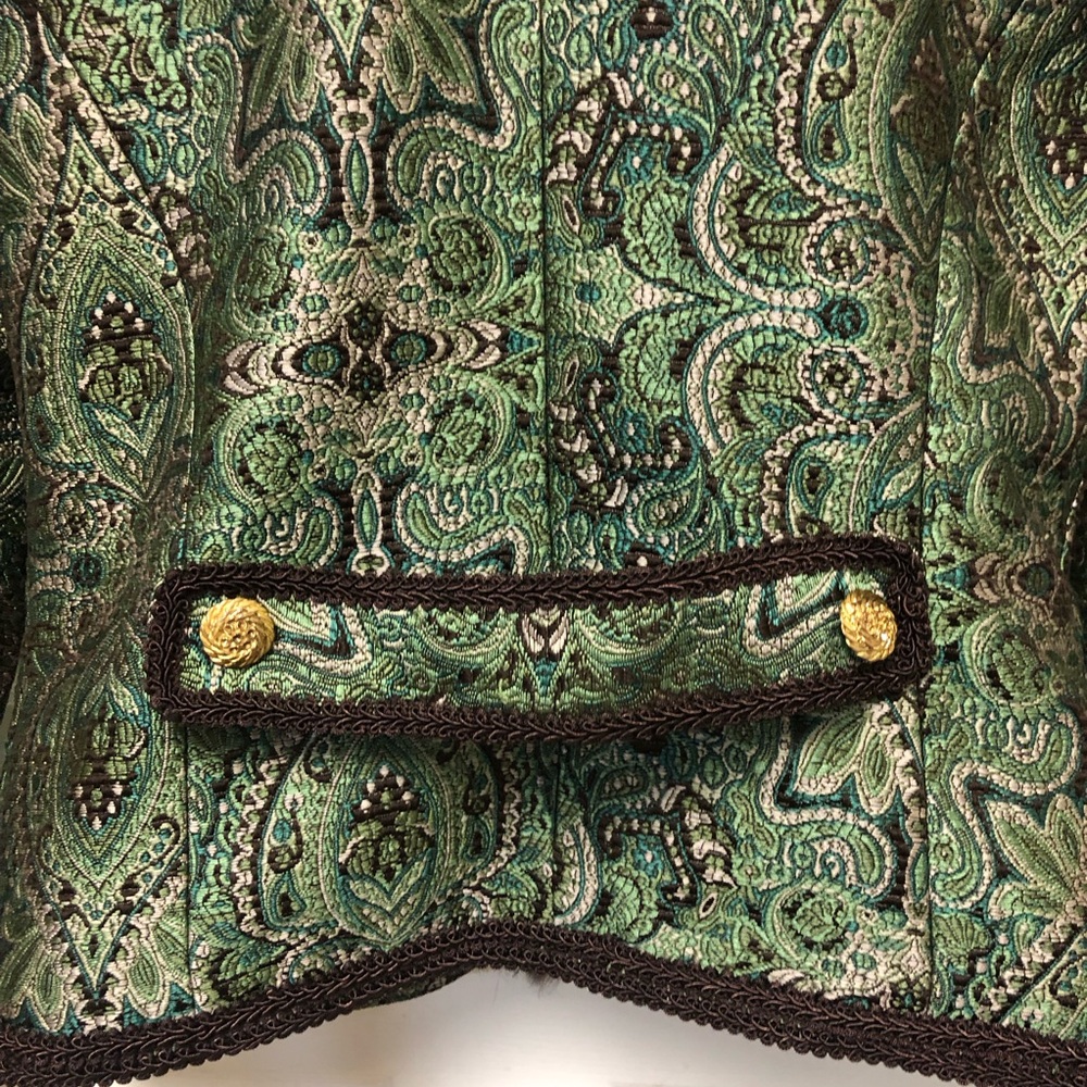 Central Park West Green Paisley Women's Jacket with Brown Trim - Picture 9 of 16